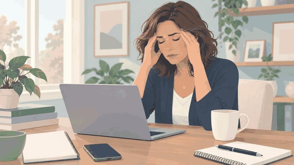 Woman working through a foggy morning after drinking, one of the everyday signs in the early stage of alcohol use disorder