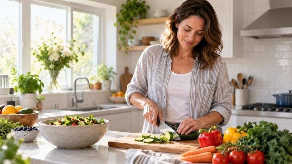 Woman preparing a fresh meal, part of the nutrition and sobriety that prevent wet brain from developing