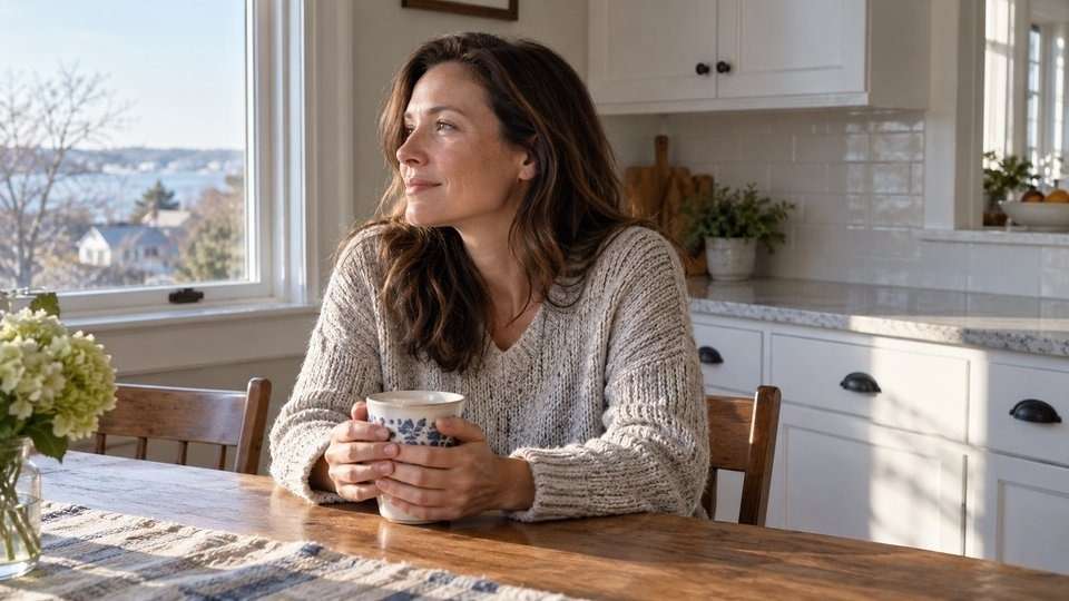 Woman at her kitchen table on the first morning of kratom withdrawal.